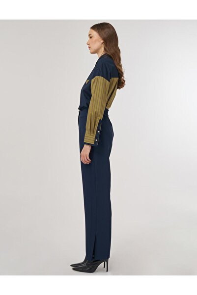 Kayra Yırtmaç Detaylı Kumaş Pantolon Koyu Lacivert