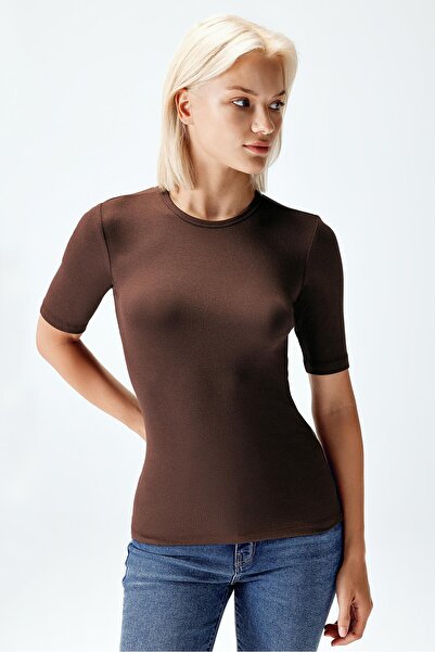 Brix Γυναικείο μπλουζάκι Modal κοτλέ Καφέ Χρώμα