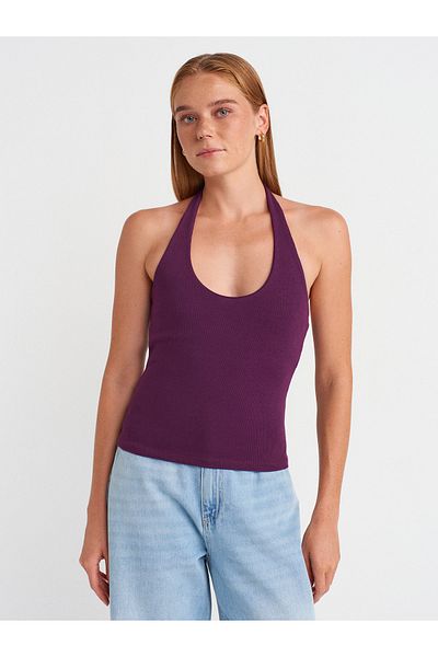 Dilvin 21052 Halter Neck Top-Purple