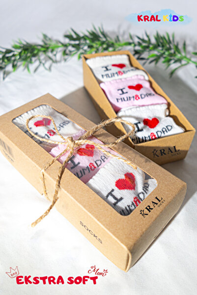 KRAL SOCKS 6 Pairs of Baby Girl Socks Boxed Booties Size – I Love Mum Dad Patterned, Cotton