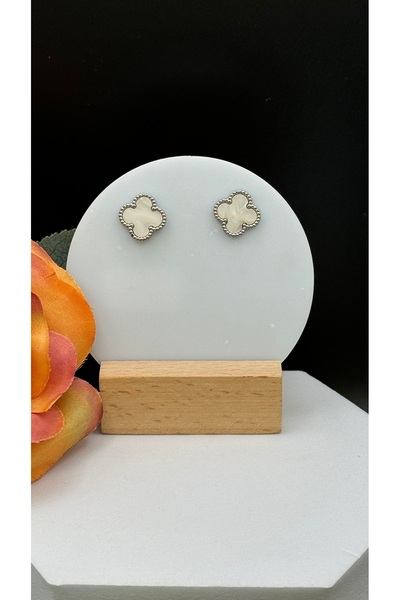 SK aksesuar White Clover Model Steel Earrings