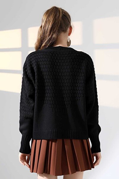 ALCHON V-Neck Long Sleeve Textured Patterned 4 Button Stylish Knitwear Cardigan