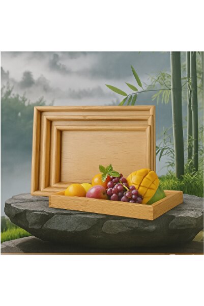 Generic طقم صوانى تقديم خشب من 3 قطع