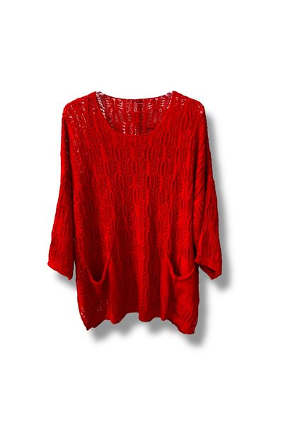 SUMEF Women's Mercerized Perforated Knitwear Blouse with Pockets Casual Model 38-52 Size Compatible