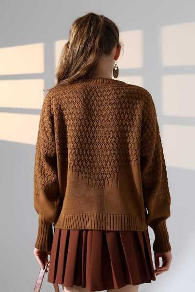 ALCHON V-Neck Long Sleeve Textured Patterned 4 Button Stylish Knitwear Cardigan