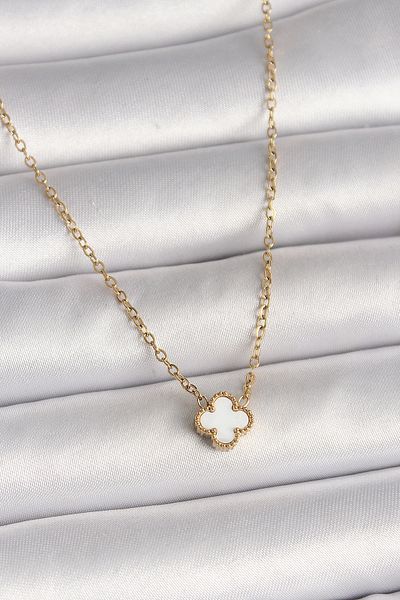 shopwave 316L Steel Gold Color White Clover Model Women's Necklace