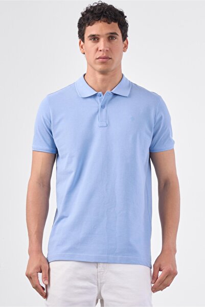 Dufy Açık Mavi Polo Yaka Pamuklu Düz Renk Slim Fit Erkek T-shirt