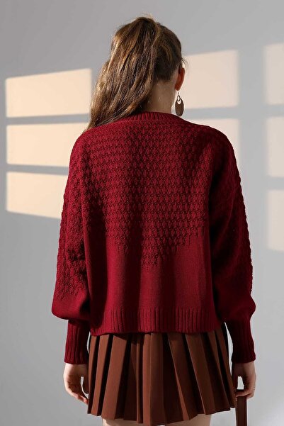 ALCHON V-Neck Long Sleeve Textured Patterned 4 Button Stylish Knitwear Cardigan