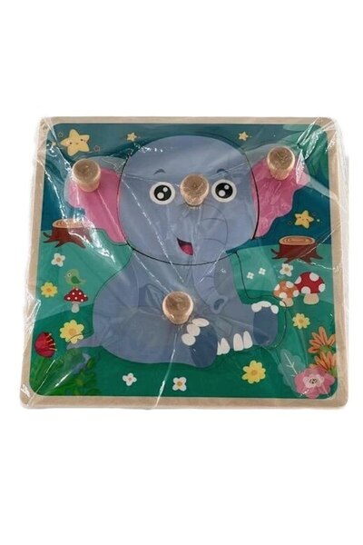Mixbo Puzzle din lemn Mixbo, elefantel, 4 piese, 15 x 15 cm, multicolor