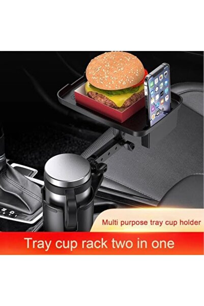 Generic 2-in-1 Adjustable Car Cup Holder with 360° Rotating Snack Tray – Universal Car Organizer