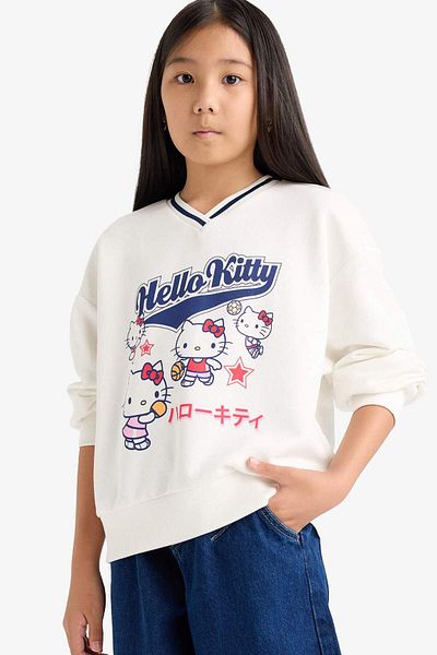 DeFacto Girls Hello Kitty Oversize Wide Fit V Neck Sweatshirt F5365A825Au