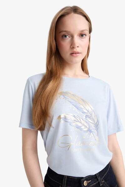 DeFacto Regular Fit Crew Neck Printed Short Sleeve T-Shirt F9587Ax25Au