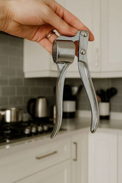 LUİ HOME هراسة ثوم معدنية بلون معدني مصنوعة من الفولاذ المقاوم للصدأ، أداة عملية للمطبخ