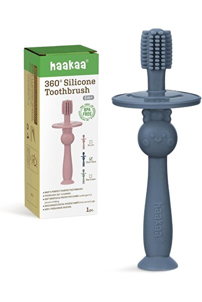 Haakaa فرشاة أسنان للأطفال بزاوية 360 درجة مع قاعدة شفط - تنظيف لطيف لتدريب الطفل على تنظيف أسنانه بنفسه،