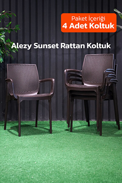 Alezy Sunset Rattan Sırtlı Alüminyum Ayaklı Rattan Koltuk Balkon Bahçe Sandal...