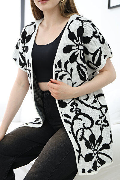 ALCHON Gât în V, fără capac, panou jacquard, model floral, tricotaj sezonier, vestă, cardigan