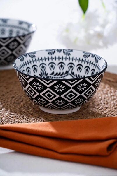 ACAR Patterned Porcelain Bowl 14 cm Tkebt Black-White