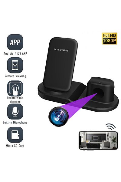 OEM WIFI Spy Camera, WX59 Hidden in Wireless Charger 3 in 1, 5MP Full HD, Video-Audio