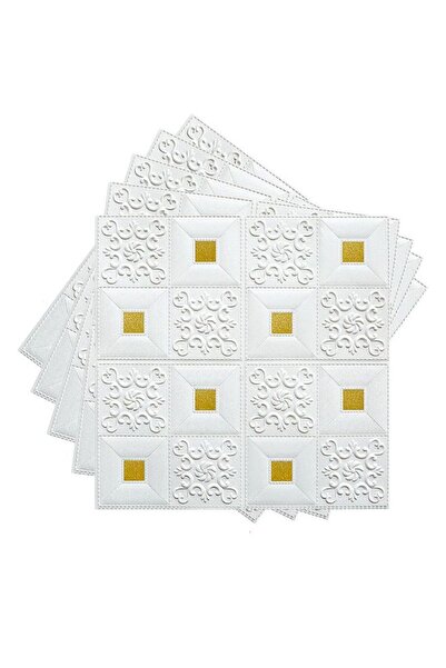 Raffine 5-Piece 3D Foam Bricks Wall Sticker Set White/Gold 70 x 70cm
