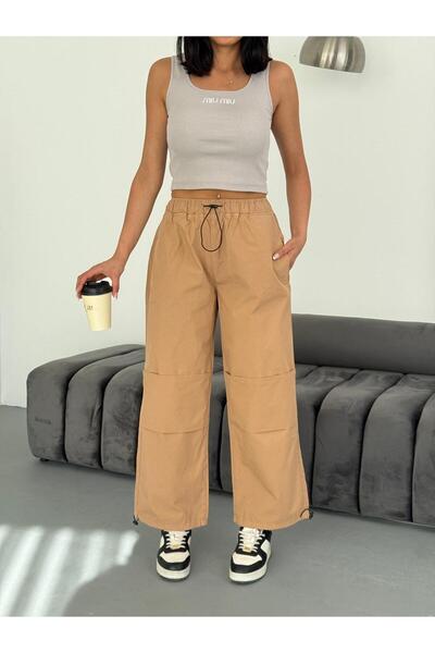 XBELLA DENİM Women's Parachute Fabric Knee Pleated Waist and Leg Elastic Summer Pants