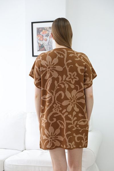 ALCHON V-Neck Unlined Jacquard Panel Floral Patterned Seasonal Knitwear Vest Cardigan