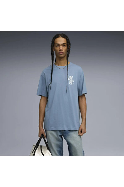 Puma GRAPHIC Card Play Tee Mavi Erkek T-Shirt