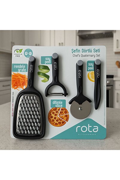 LUİ HOME Şefin 4'lü Seti Siyah Renkli (Rende,pizza Dilimleyici,meyve Soyacağı-Sebze Soyacağı,hamur Kesici)