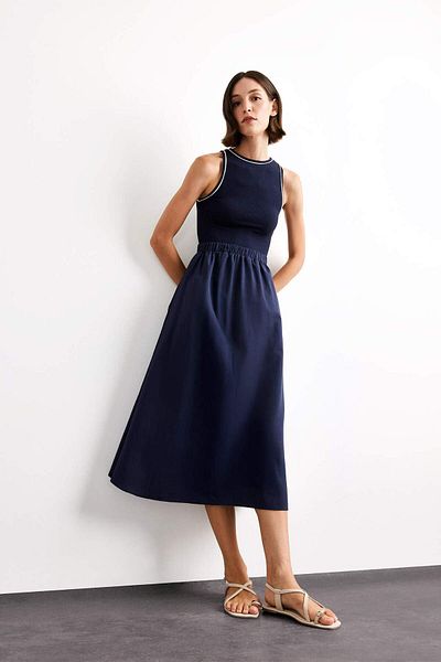 DeFacto Rochie midi din bumbac, fără mâneci, în linie A G1358AX25SM