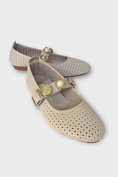 Liger Women's Pearl and Seal Accessory Strap Ballerina Cream - Gold
