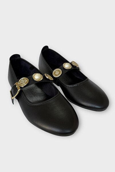 Liger Γυναικεία Μπαλαρίνα Μπαλαρίνα με Αξεσουάρ Pearl and Seal ΜΑΥΡΟ