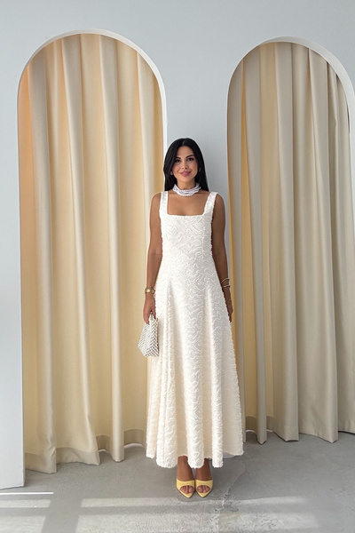 Seda Yalçın Atelier Ecru Fringed Fabric Dress