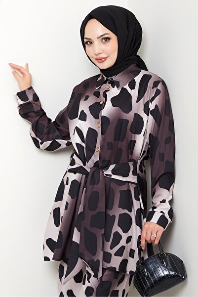 Bestenur Leopard Patterned Double Set 1580 - Brown