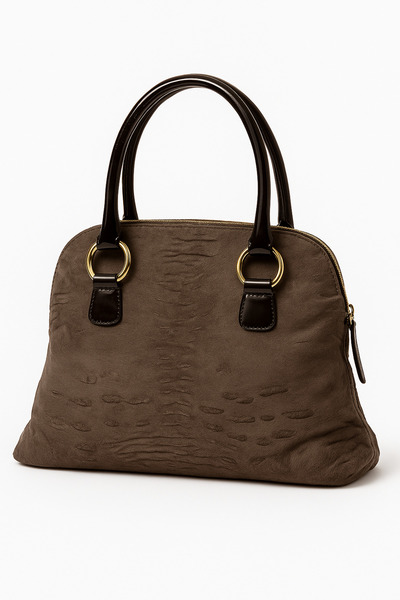 Deriderim Brown Genuine Leather Handle Zipper Bag