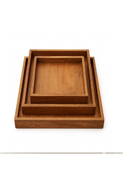 Generic طقم صوانى تقديم خشب من 3 قطع