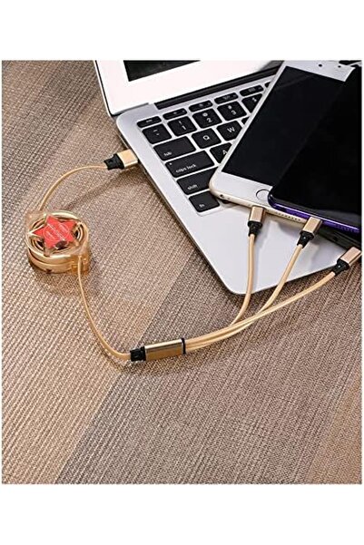 Datazone 3 In 1 Retractable USB Charger Cable, Multi Connector Dz-5C02G 1.2M (Gold)