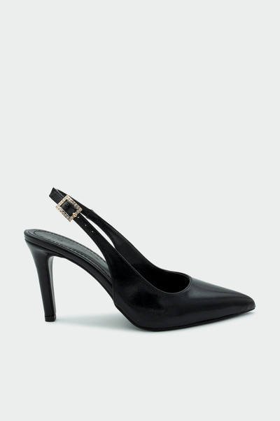 LAMİNTA Teepy Black Belt Detail Pointed Toe Women's Heeled Shoes