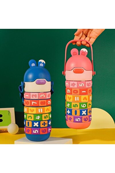 Mobcos Math Learning Water Bottle,Straw Strap Double Wall Fun and Learning Water Bottle rotating sleeve