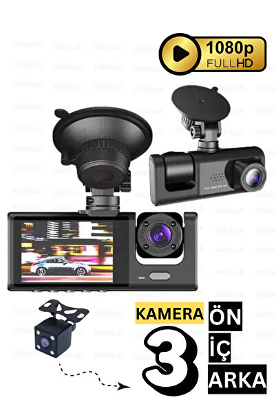 Abbruch Araç Kamerası 3 Kameralı Ön İç Ve Arka Kamera Araç Kamerası HD 1080P Geri & Gece Görüş LCD Ekran