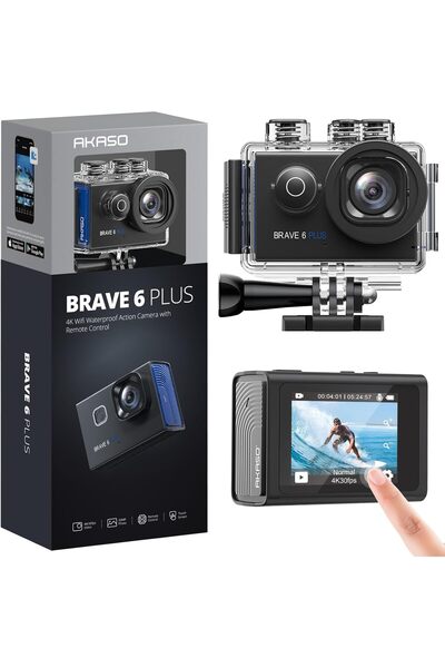 AKASO Brave 6 Plus Native 4K30FPS 20MP WiFi Action Camera with Touch Screen EIS 4X Zoom Voice Contro