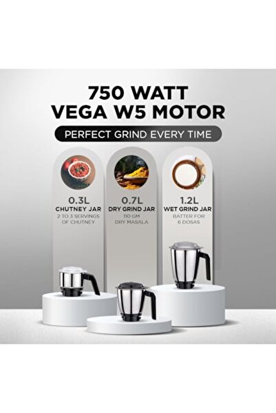Preethi خلاط ومطحنة بيبى للمطبخ | ٧٥٠ واط، ٣ عبوات | ضمان ٥ سنوات على المحرك وشحن مدى الحياة