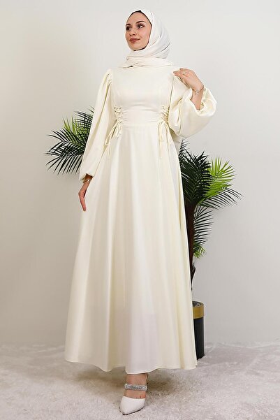 giz astore Neşe Tesettür Elbise Kırık Beyaz