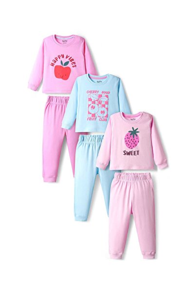 Bonfino 100% Cotton Knit Full Sleeves Night Suit with Happy Vibes Text Pack o...