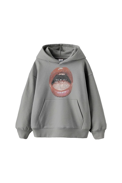 Bak Moda Hanorac unisex gri oversized cu imprimeu Love Your Self