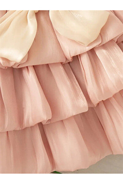 NOBLEKIDS Kız Abiye Elbise – Kat Kat Tasarım & Büyük Kurdele Detaylı