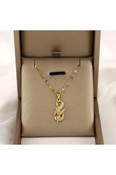 stainless steell VİP 14K altın kaplamasonsuzluk perisi melek elfi çelik kolye