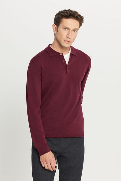 AC&Co / Altınyıldız Classics Men's Burgundy Anti-Pilling Fabric Standard Fit Polo Collar Knitwear