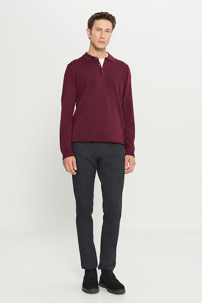 AC&Co / Altınyıldız Classics Men's Burgundy Anti-Pilling Fabric Standard Fit Polo Collar Knitwear