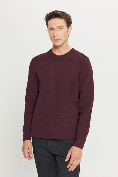 AC&Co / Altınyıldız Classics Men's Burgundy-navy blue Standard Fit Regular Cut Crew Neck Patterned Knitwear Sweater