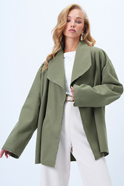 Trend Alaçatı Stili Women's Olive Green Jacket Collar Stitching Detailed Cashmere Coat Alc-X14422