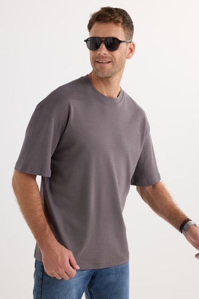 Tudors Unisex Oversize Wide Cut 100% βαμβακερό μαλακό μπλουζάκι με καπνιστό λαιμόκοψη